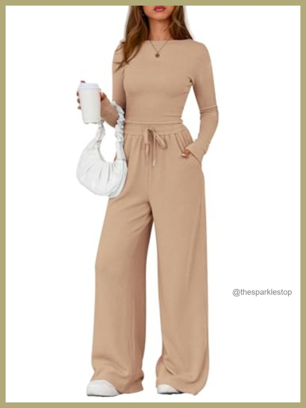 Women's 2 Piece Lounge Set Long Sleeve Boat Neck Wide Leg Pants Tracksuit